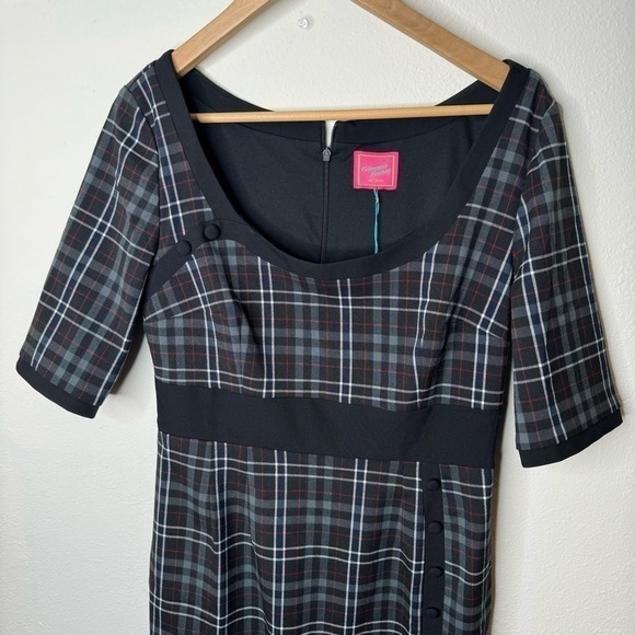 NWT Glamour Bunny 1960s Style Black & Grey Plaid Emily Pencil Dress - Picture 8 of 12